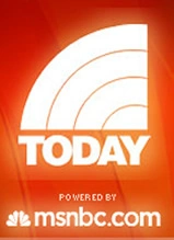 Today show logo powered by msnbc.com on red background with white rainbow arc design