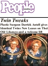People Magazine cover featuring identical twins story with Lifestyle Surgeon Awards and ER Old Licenses headline