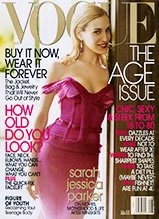 Vogue magazine cover featuring fashion model in pink dress for age issue
