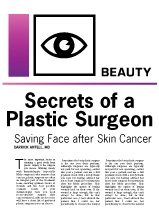 Eye logo with Beauty heading above article titled Secrets of a Plastic Surgeon Saving Face after Skin Cancer