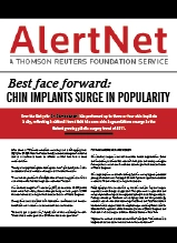 AlertNet newsletter showing headline about chin implants surge in popularity and best face forward cosmetic surgery trends