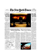 The New York Times front page with headline news and photographs including aerial imagery