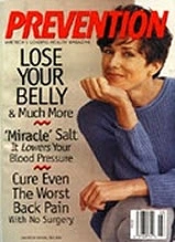 Prevention Magazine cover featuring woman and health headlines about belly fat, blood pressure, and back pain
