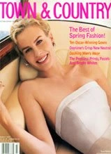 Town & Country magazine cover featuring blonde woman in white strapless dress discussing spring fashion