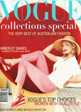 Vogue Collections Special magazine cover featuring Kimberley Davies in white shirt and pink pants