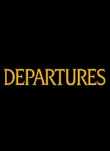 Departures magazine cover with gold text on black background